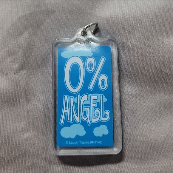 Fun retro '0% Angel' Keychain - blue & white graphic, made in Korea - Picture 2 of 5